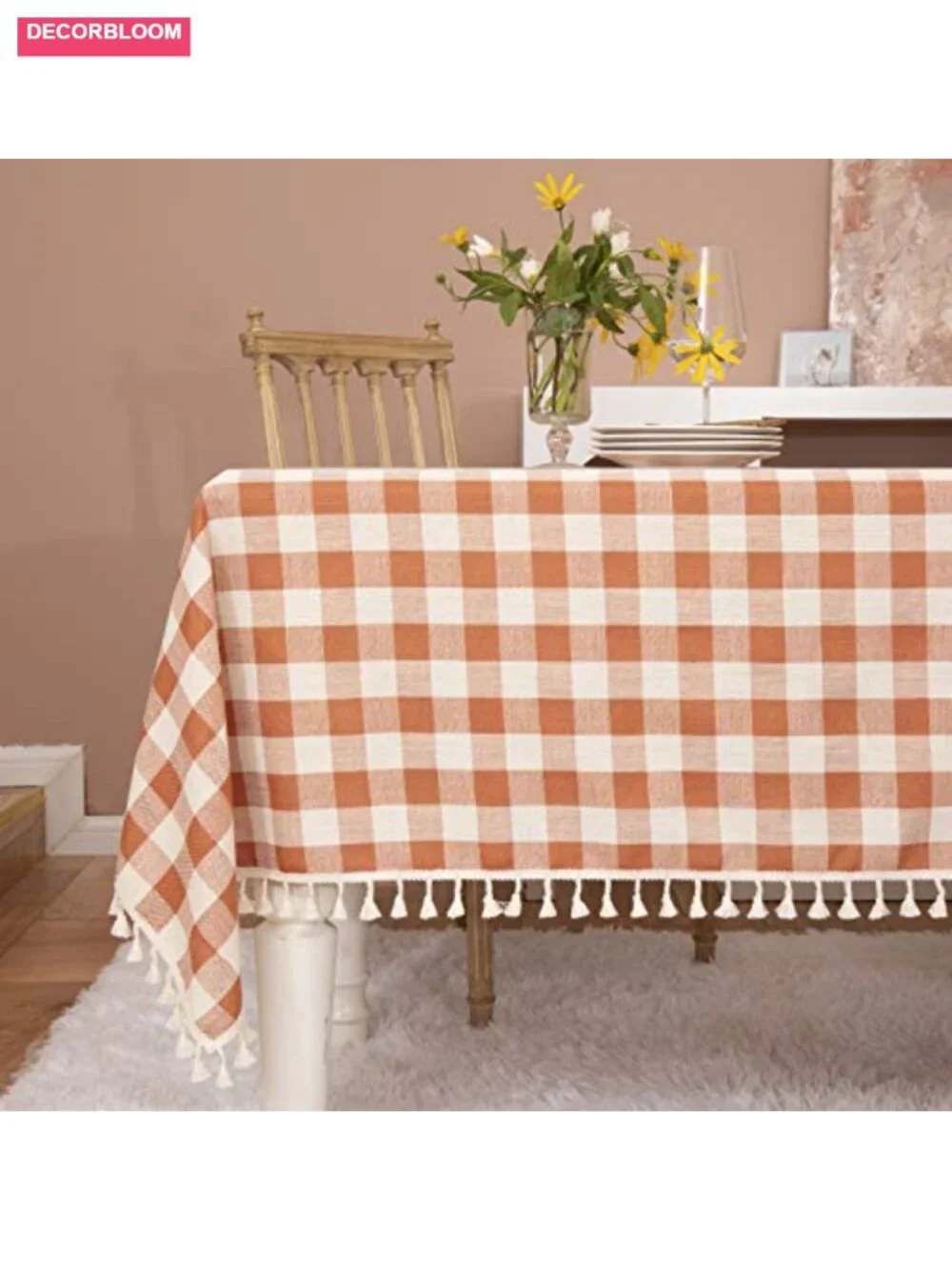 Buffalo Check Tablecloth Square 55x55 Cotton Blend Tassel Farmhouse Dining